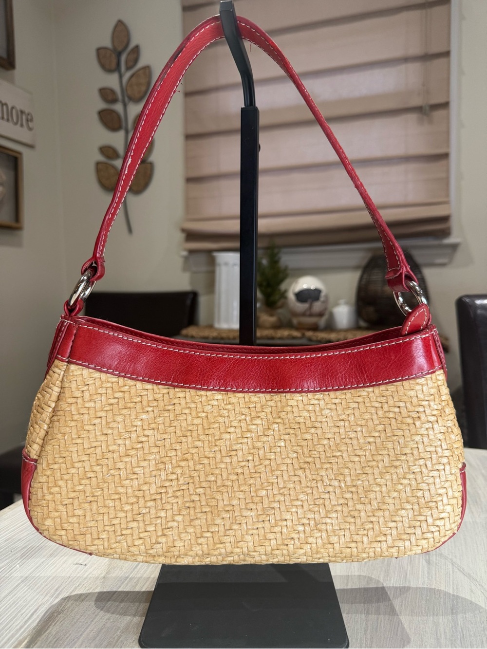 Franco Sarto Red Trim Woven Shoulder Bag